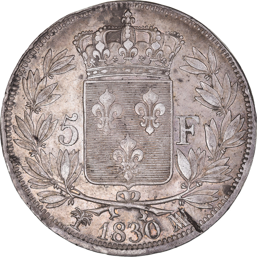 Moneta, Francia, Charles X, 5 Francs, 1830, Marseille, BB+, Argento, KM:728.10