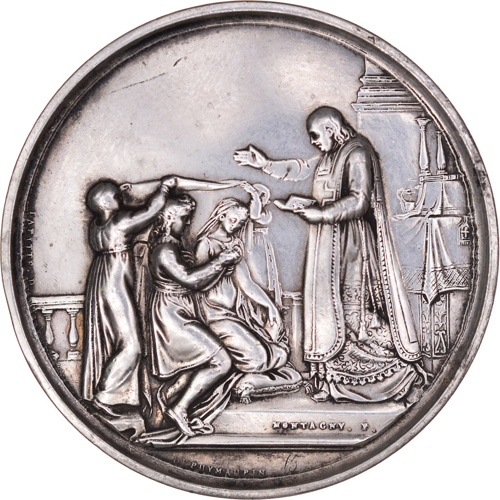 Francja, medal, Noces, Mariage, Religion, 1884, Montagny, AU(55-58), Srebro