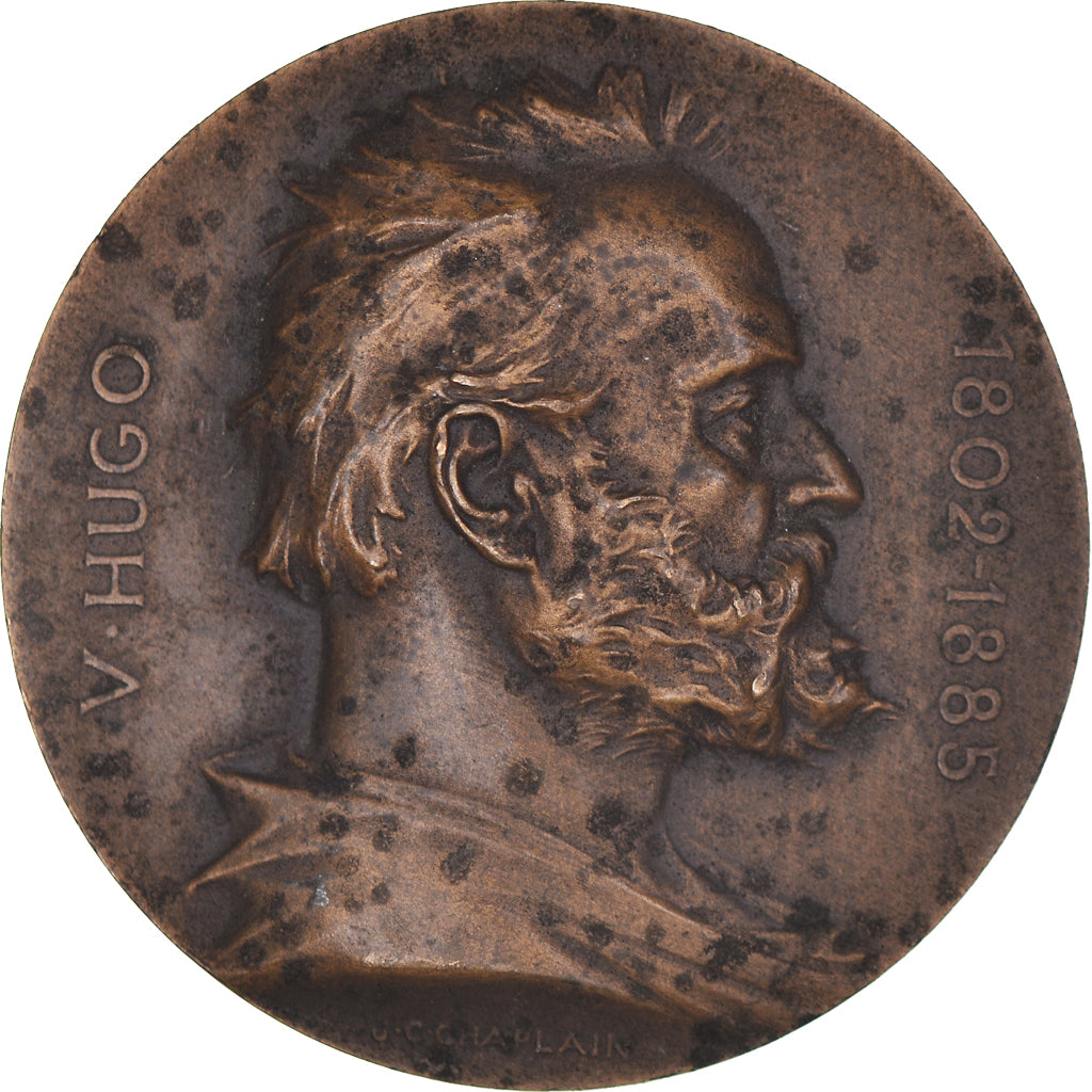 Francja, medal, Victor Hugo, Souvenir du Centenaire, 1902, Chaplain, AU(50-53)