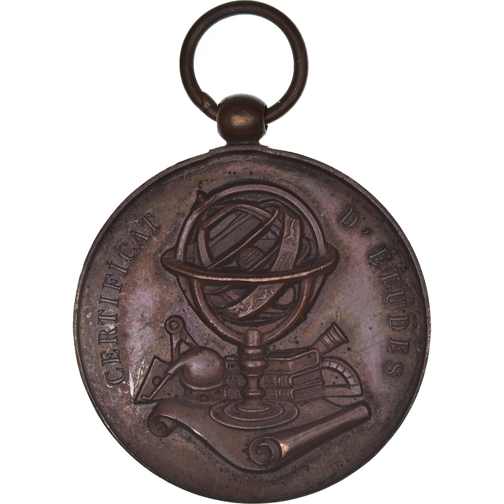 France, Médaille, Certificat d'Études, Instruction, TTB+, Cuivre