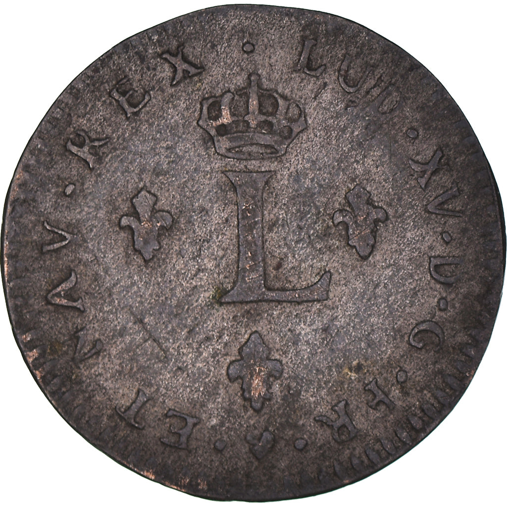 Moeda, França, Louis XV, Double sol (2 sous) en billon, 2 Sols, 1742