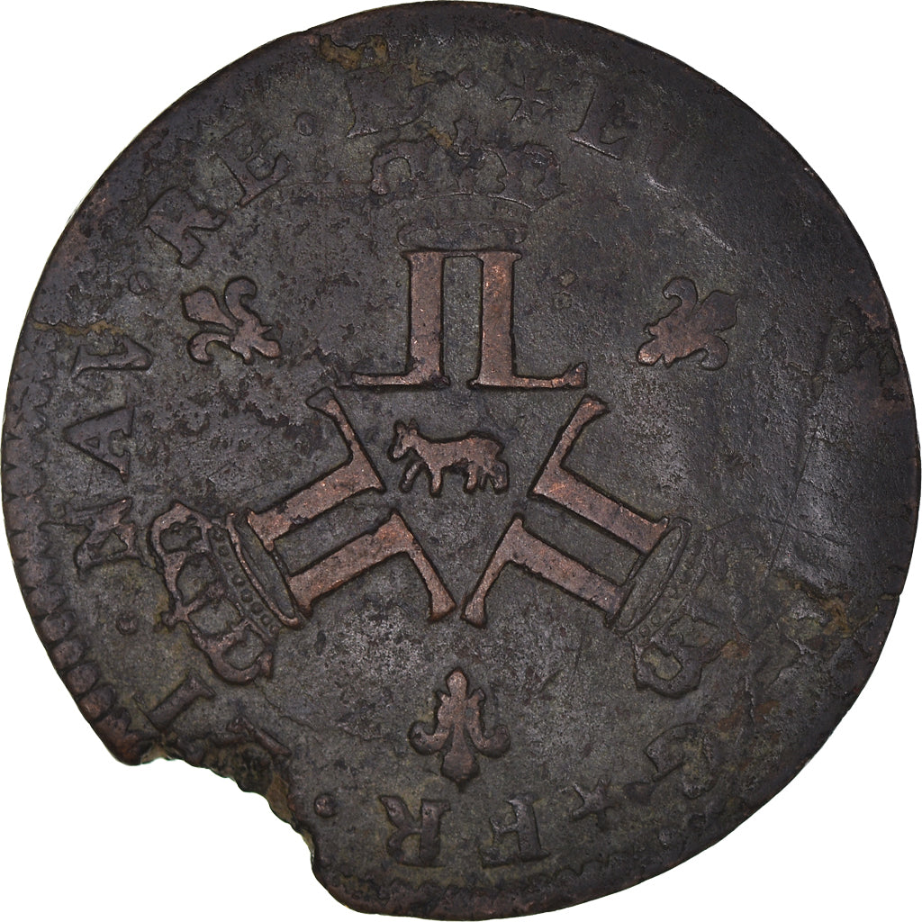 Moeda, França, Louis XV, Sol des Mines de Béarn, 1727, Pau, VF(20-25), Cobre