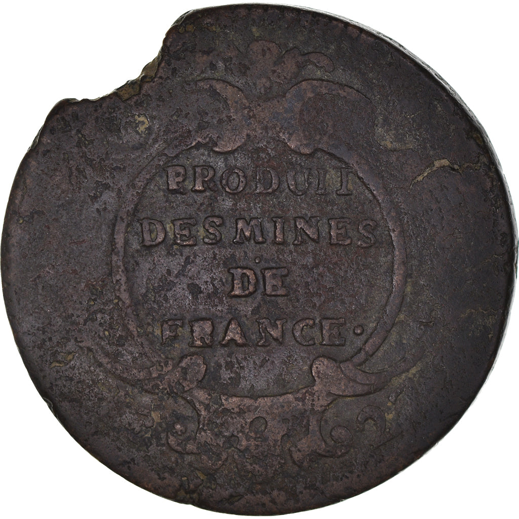 Moeda, França, Louis XV, Sol des Mines de Béarn, 1727, Pau, VF(20-25), Cobre