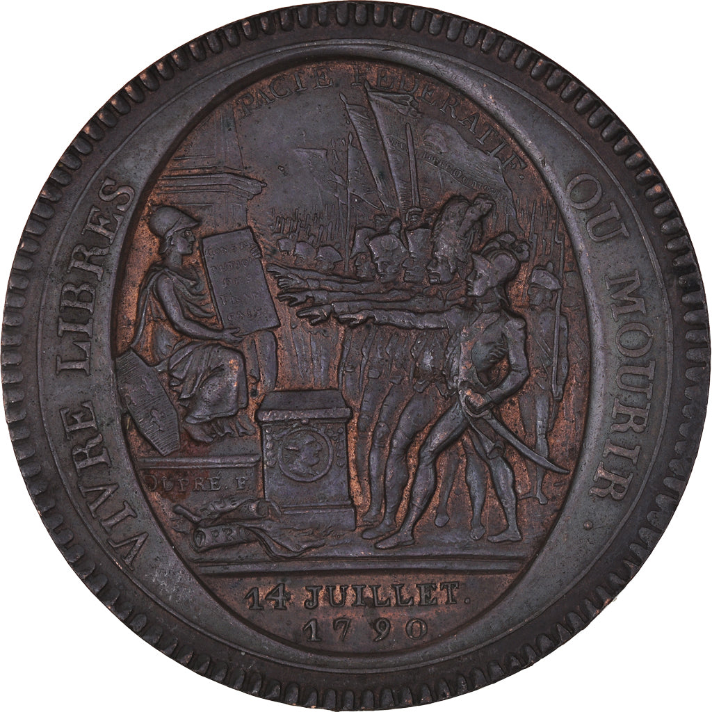Moeda, França, Au serment, 5 Sols, 1792, Birmingham, AU(50-53), Bronze