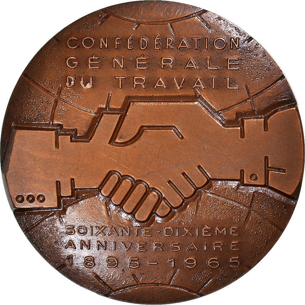 France, Medal, 70ème Anniversaire de la CGT, 1965, AU(55-58), Bronze