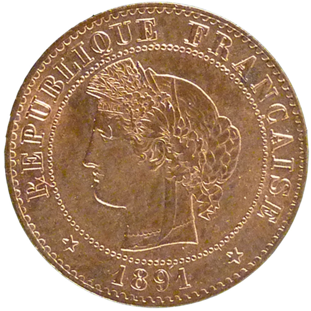 FRANCE, Cérès, Centime, 1891, Paris, KM #826.1, MS(60-62), Bronze, Gadoury #88,