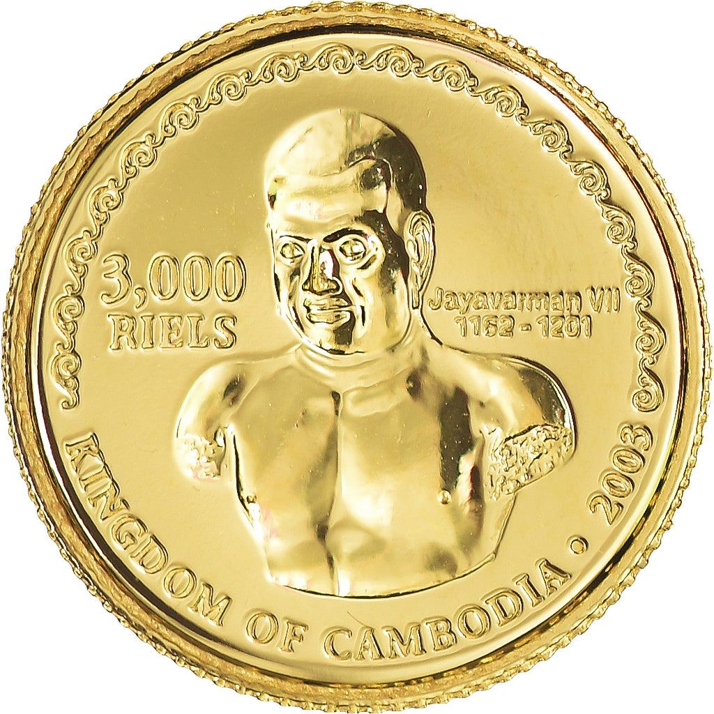 Coin, Cambodia, 3000 riels, 2003, Singapore Mint, MS(65-70), Gold, KM:126