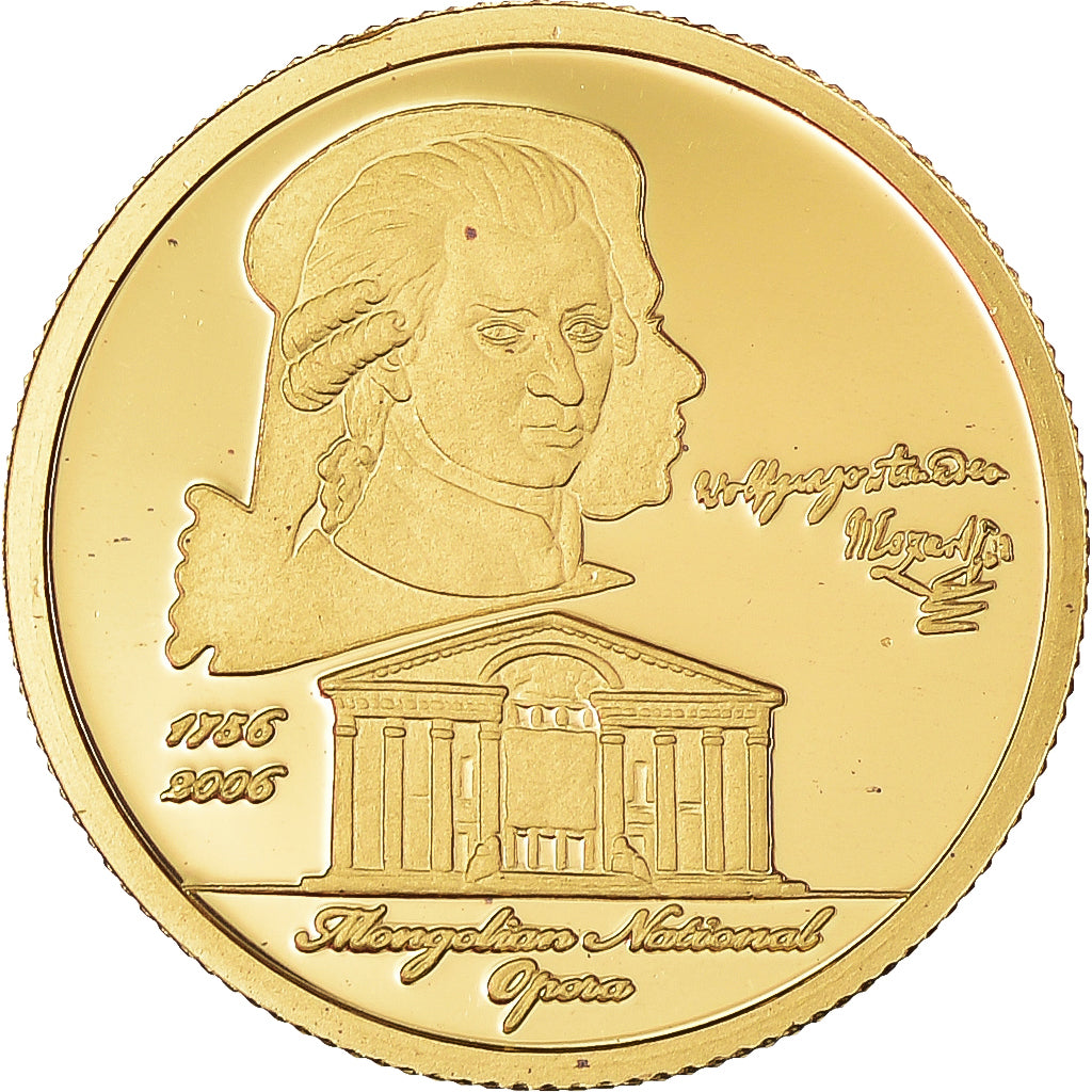 Coin, Mongolia, Mozart, 1000 Tugrik, 2006, Proof, MS(65-70), Gold
