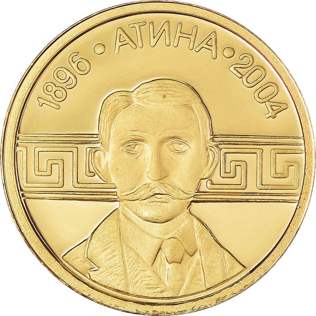 Coin, Bulgaria, Pierre de Coubertin, 5 Leva, 2002, Proof, MS(65-70), Gold