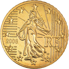 França, 50 Euro Cent, 2008, BU, MS(65-70), Latão
