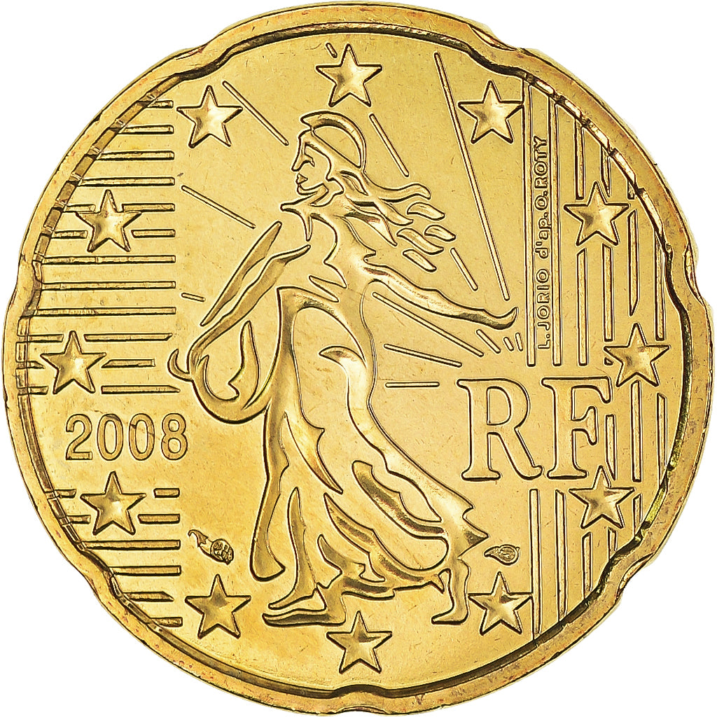 Francia, 20 Euro Cent, 2008, BU, FDC, Latón