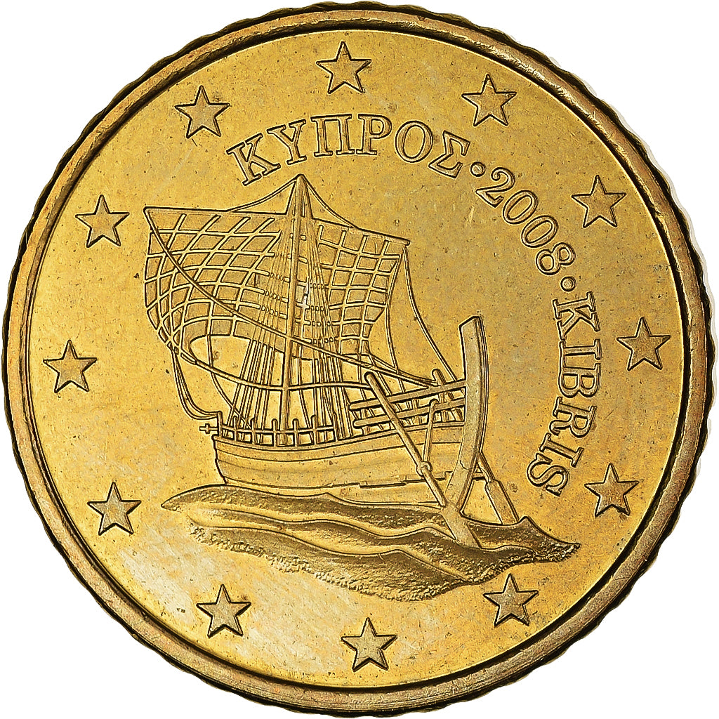 Chypre, 50 Euro Cent, Kyrenia ship, 2008, SPL+, Or nordique