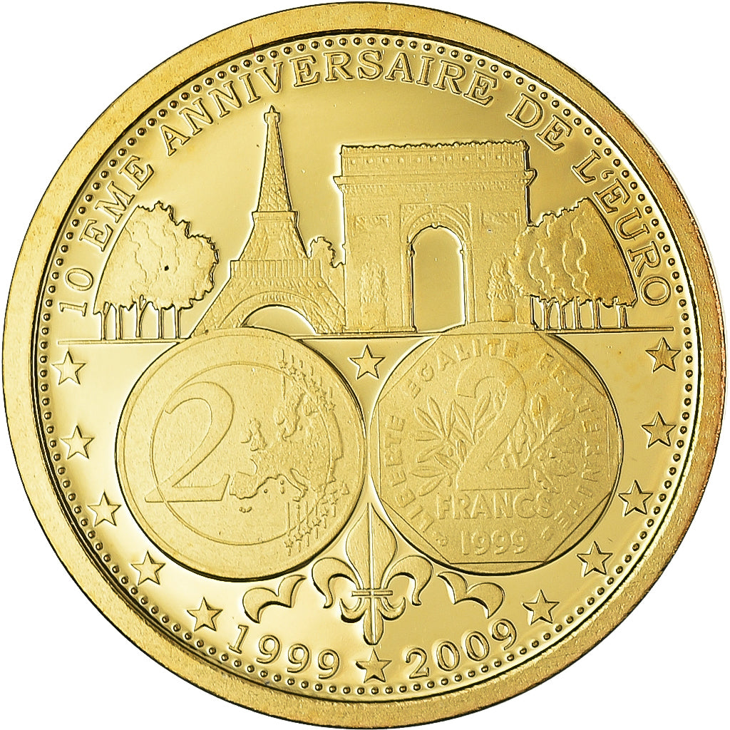 Francia, medalla, 10ème Anniversaire de l'Euro, Politics, Society, War, 2009