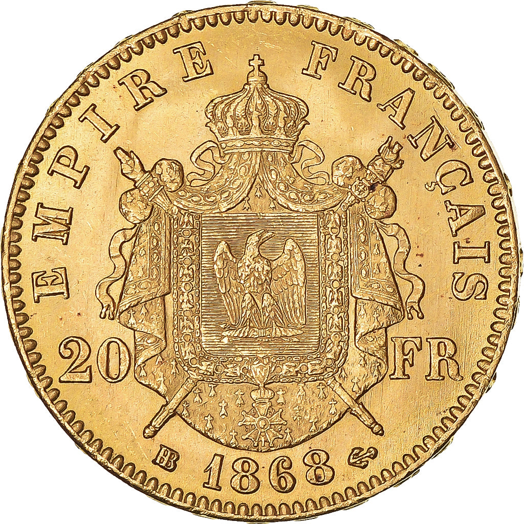 Moneta, Francja, Napoleon III, Napoléon III, 20 Francs, 1868, Strasbourg