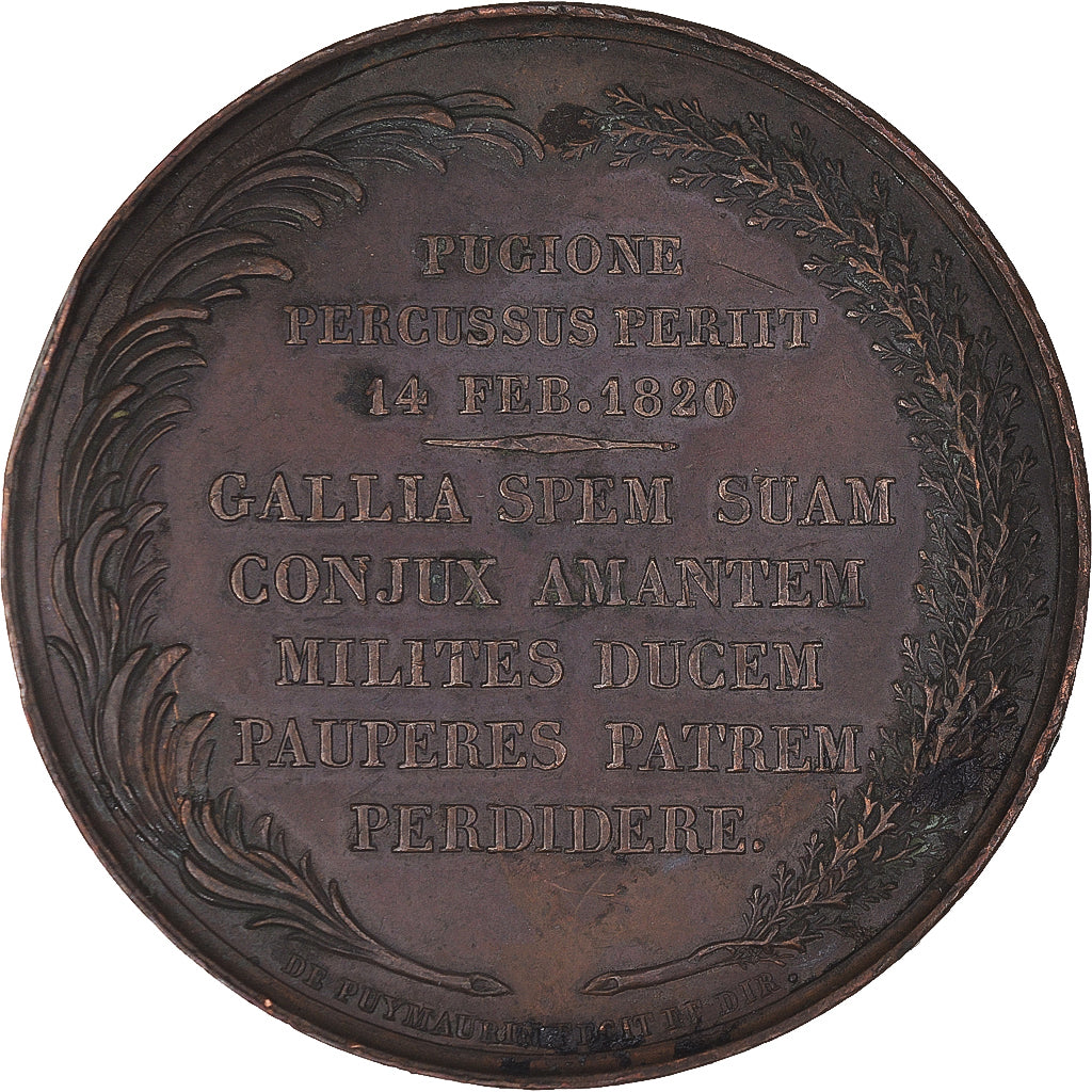 Francia, medalla, Assassinat du Duc de Berry, History, 1820, Gayrard, MBC+