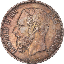 Moeda, Bélgica, Leopold II, 5 Francs, 5 Frank, 1871, AU(50-53), Prata, KM:24