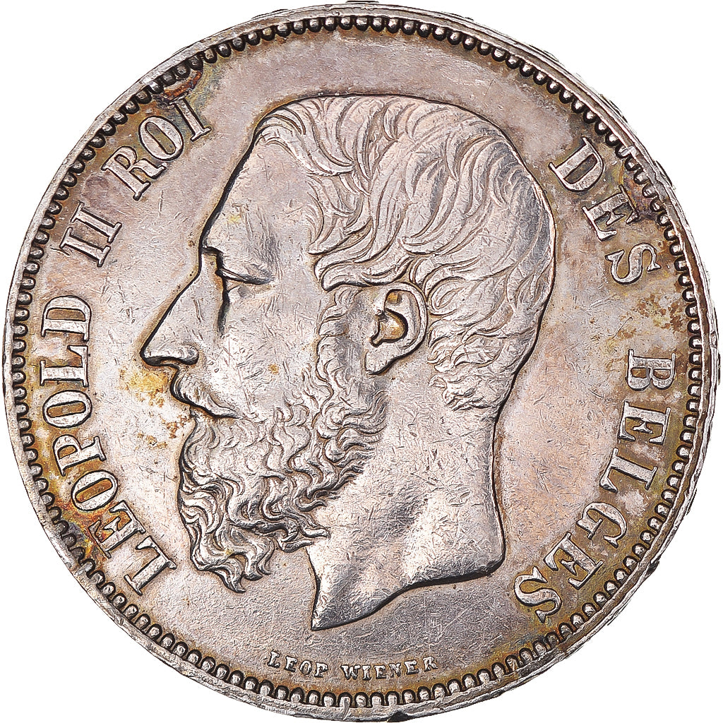 Coin, Belgium, Leopold II, 5 Francs, 5 Frank, 1875, Brussels, AU(50-53), Silver