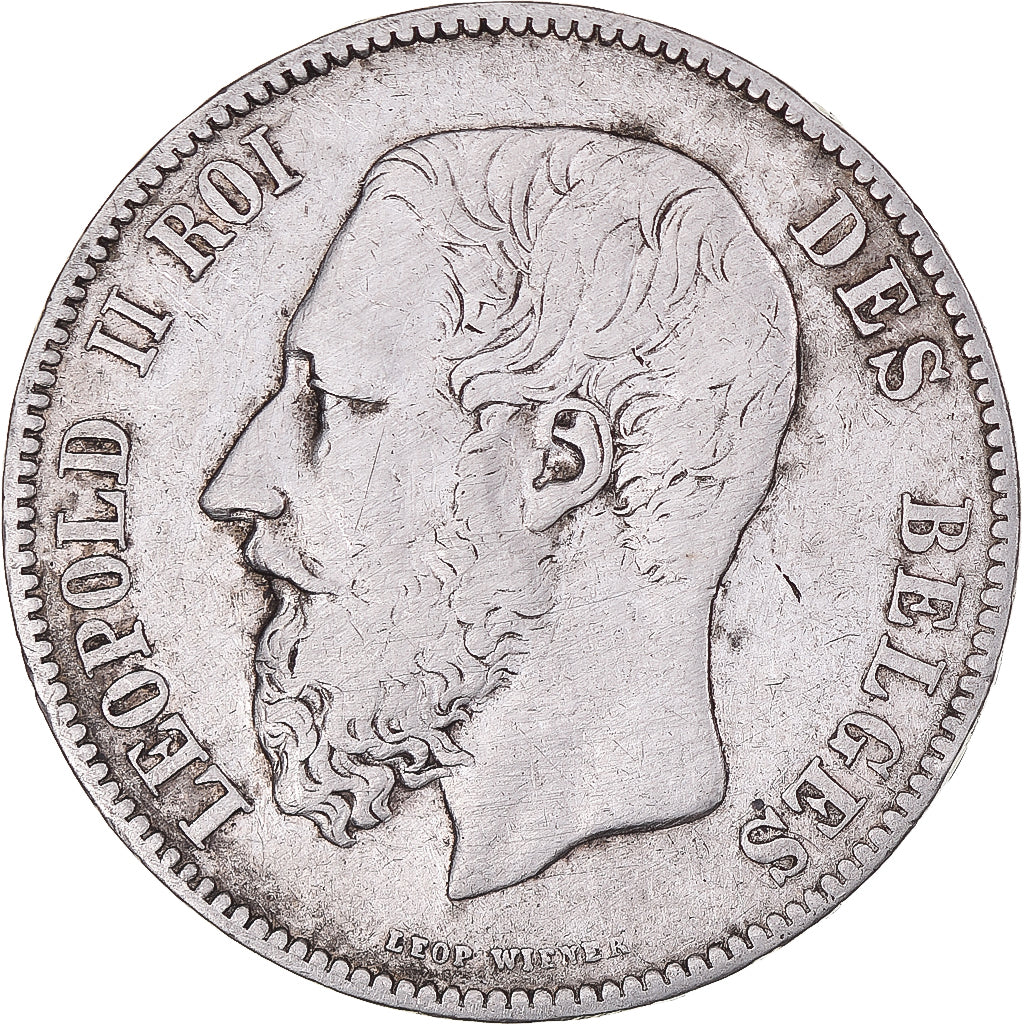 Moneta, Belgia, Leopold II, 5 Francs, 5 Frank, 1875, Brussels, EF(40-45)