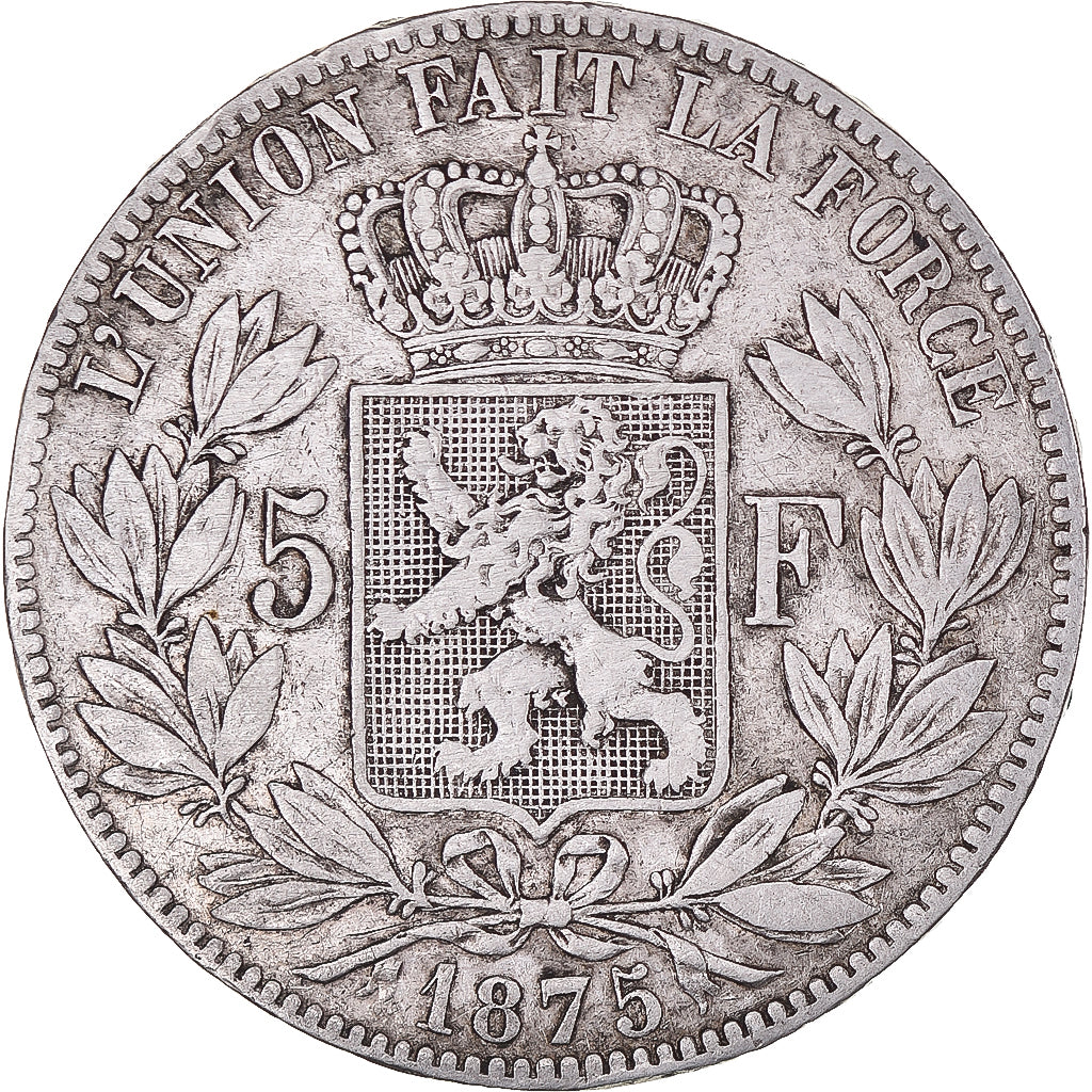 Moneta, Belgia, Leopold II, 5 Francs, 5 Frank, 1875, Brussels, EF(40-45)