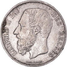 Moeda, Bélgica, Leopold II, 5 Francs, 5 Frank, 1872, EF(40-45), Prata, KM:24