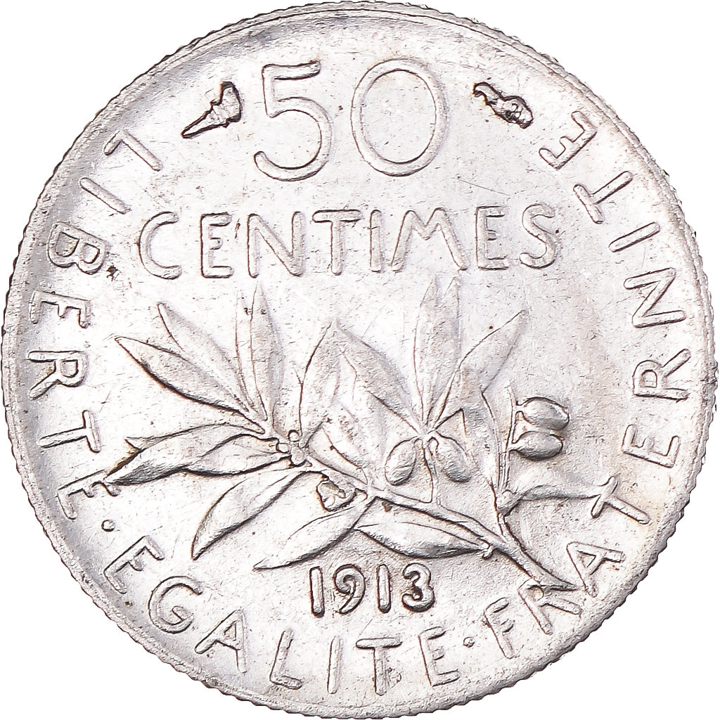 Moeda, França, Semeuse, 50 Centimes, 1913, Paris, AU(50-53), Prata, KM:854