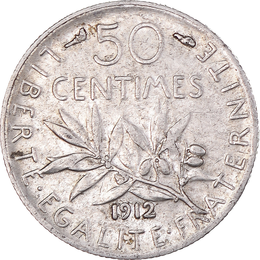 Coin, France, Semeuse, 50 Centimes, 1912, Paris, EF(40-45), Silver, KM:854