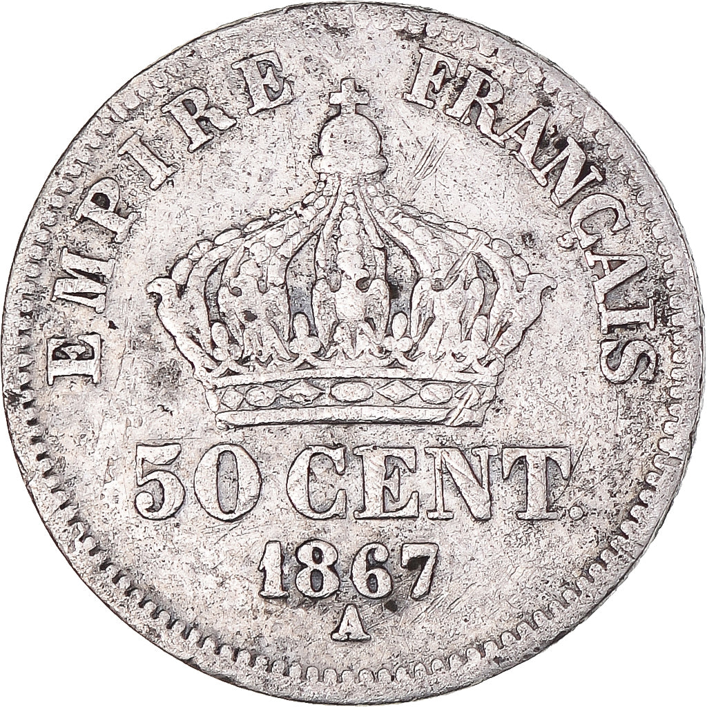 Coin, France, Napoleon III, Napoléon III, 50 Centimes, 1867, Paris, VF(20-25)