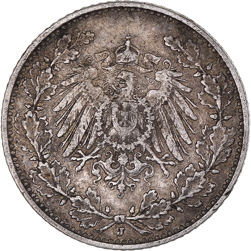 Coin, GERMANY - EMPIRE, 1/2 Mark, 1907, Hambourg, EF(40-45), Silver, KM:17