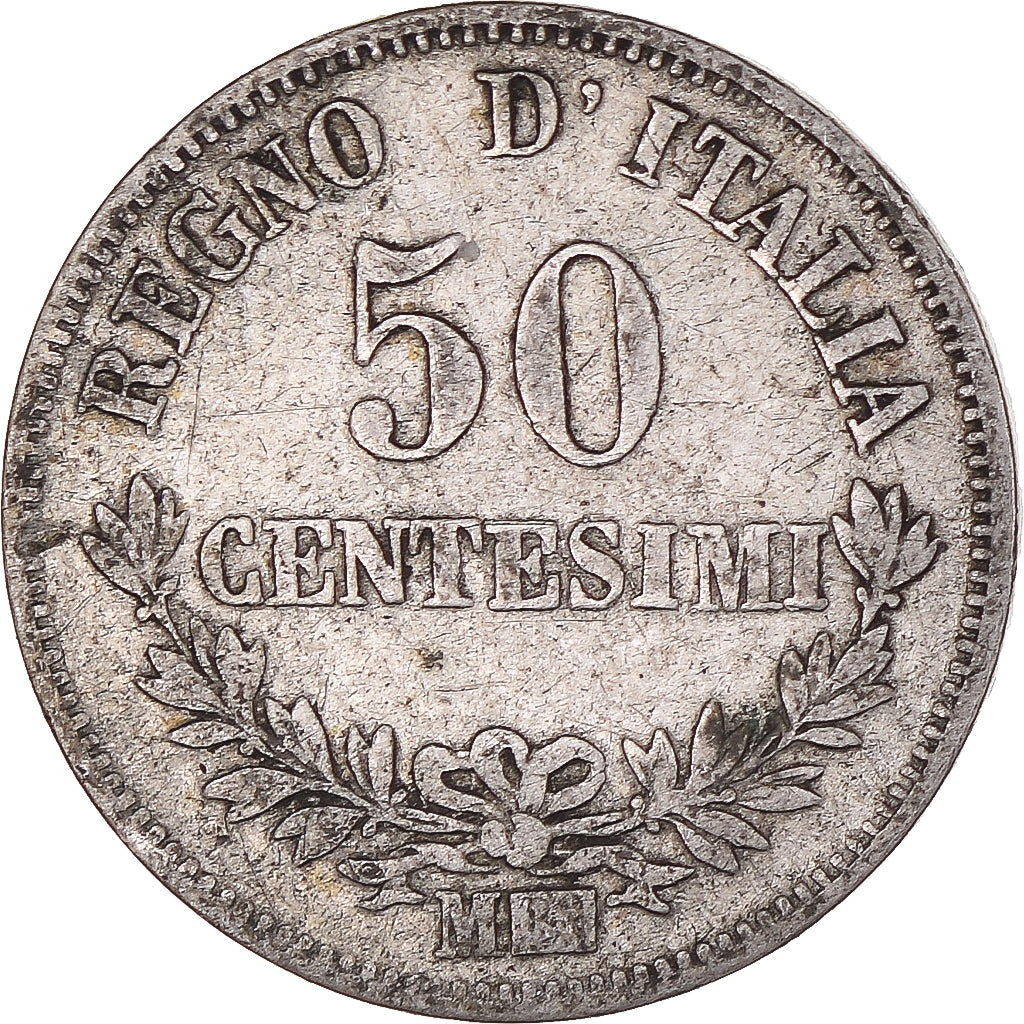 Moeda, Itália, Vittorio Emanuele II, 50 Centesimi, 1863, Milan, VF(30-35)