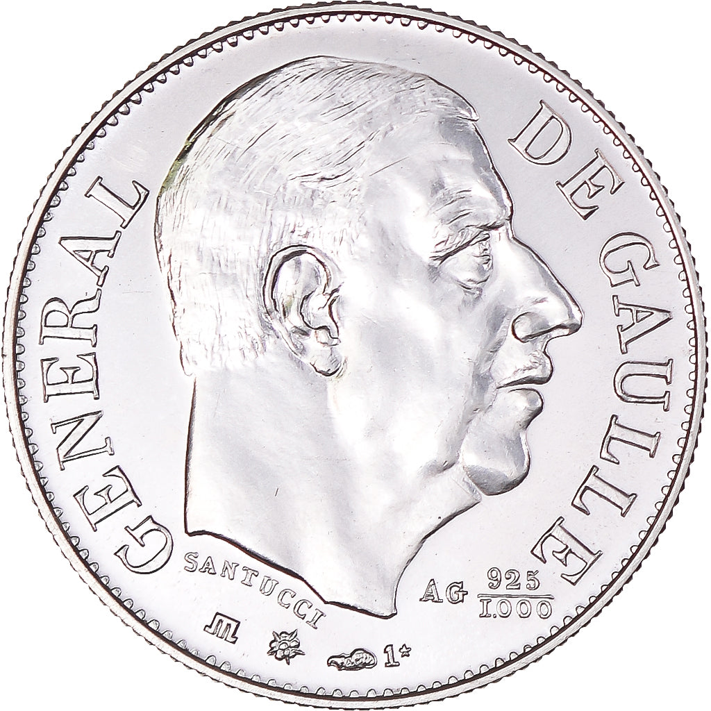 France, Médaille, Général De Gaulle, Politics, 1980, Santucci, FDC, Argent