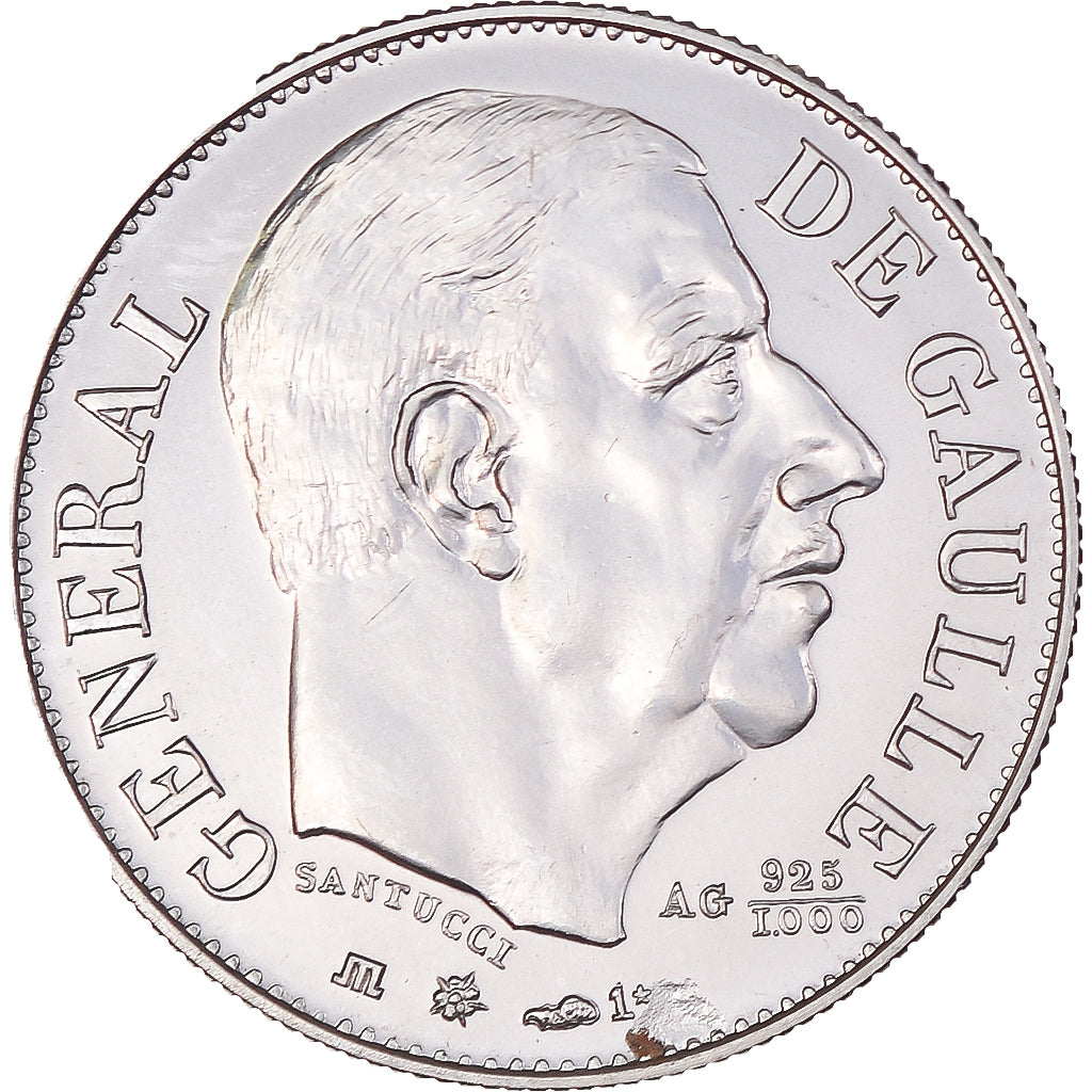 France, Medal, Général De Gaulle, Politics, 1980, Santucci, MS(65-70), Silver