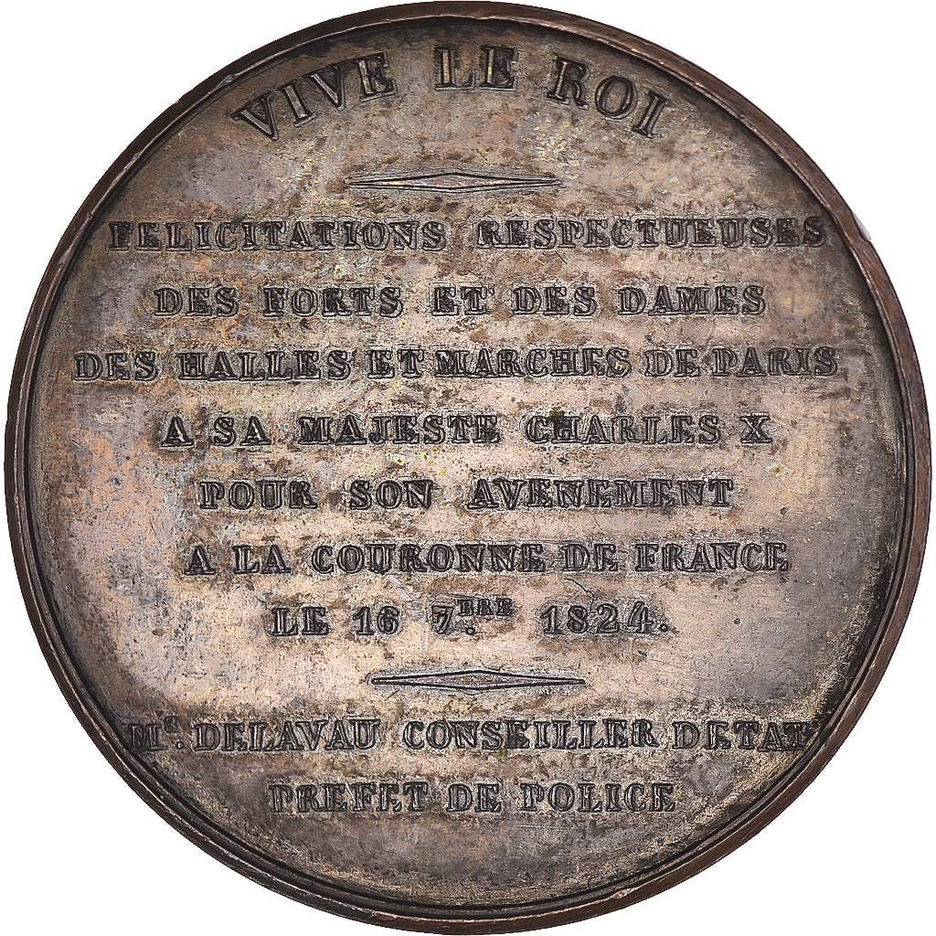 França, medalha, Avènement de Charles X, História, 1824, AU(55-58), Cobre