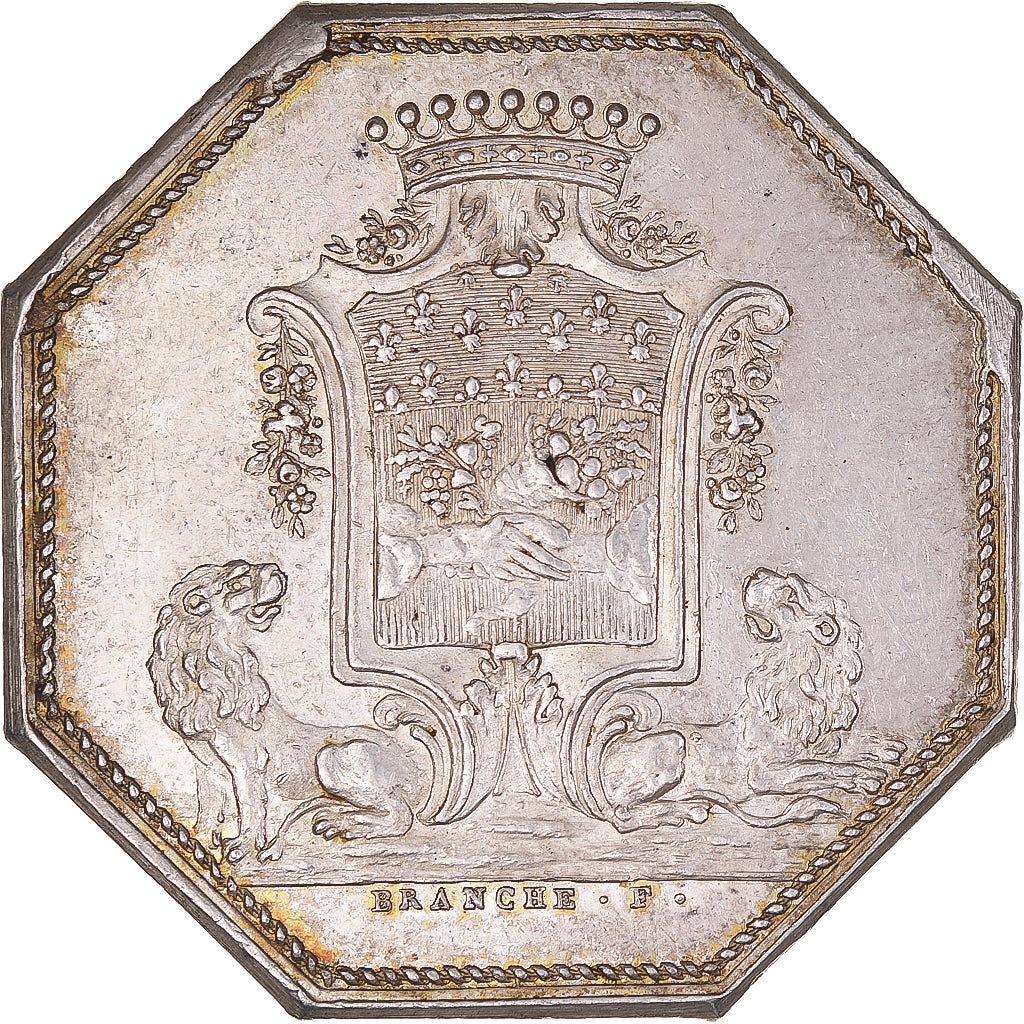 France, Token, Banques, Caisse d'Escompte, 1776, Branche, AU(50-53), Silver