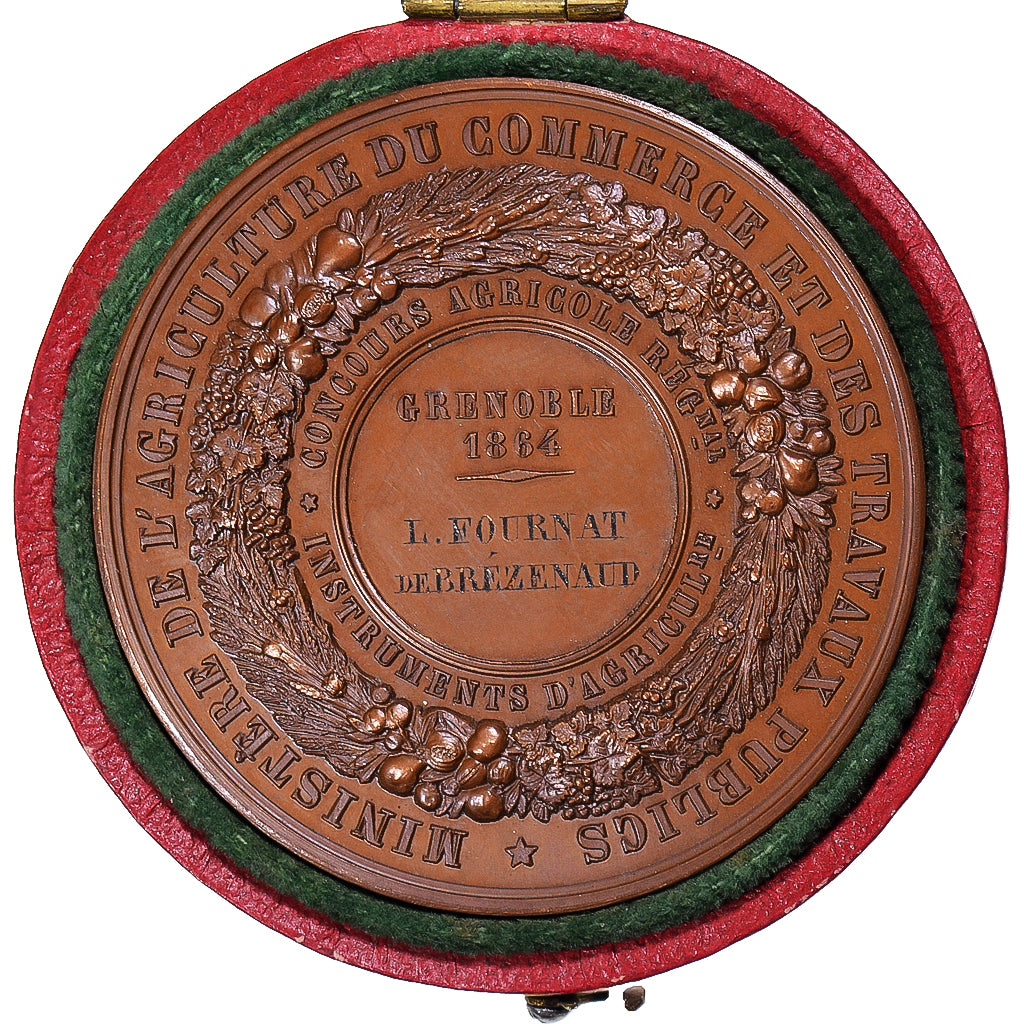 Francja, medal, Napoléon III, Concours Agricole, Grenoble, 1864, Barre, MS(63)