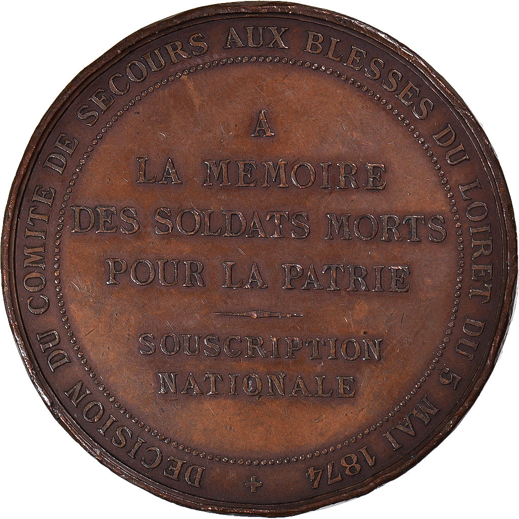 Francia, medalla, Inauguration du Monument aux Morts, Coulmiers, WAR, 1876