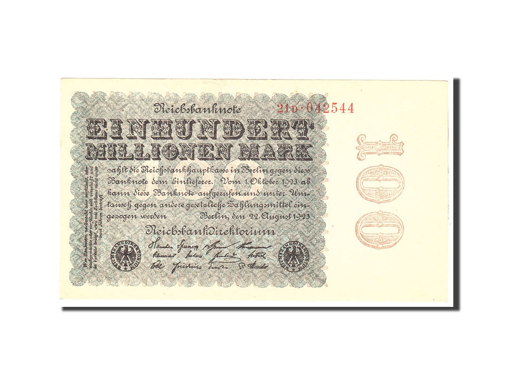 Banknote, Germany, 100 Millionen Mark, 1923, 1923-08-22, KM:107b, AU(55-58)