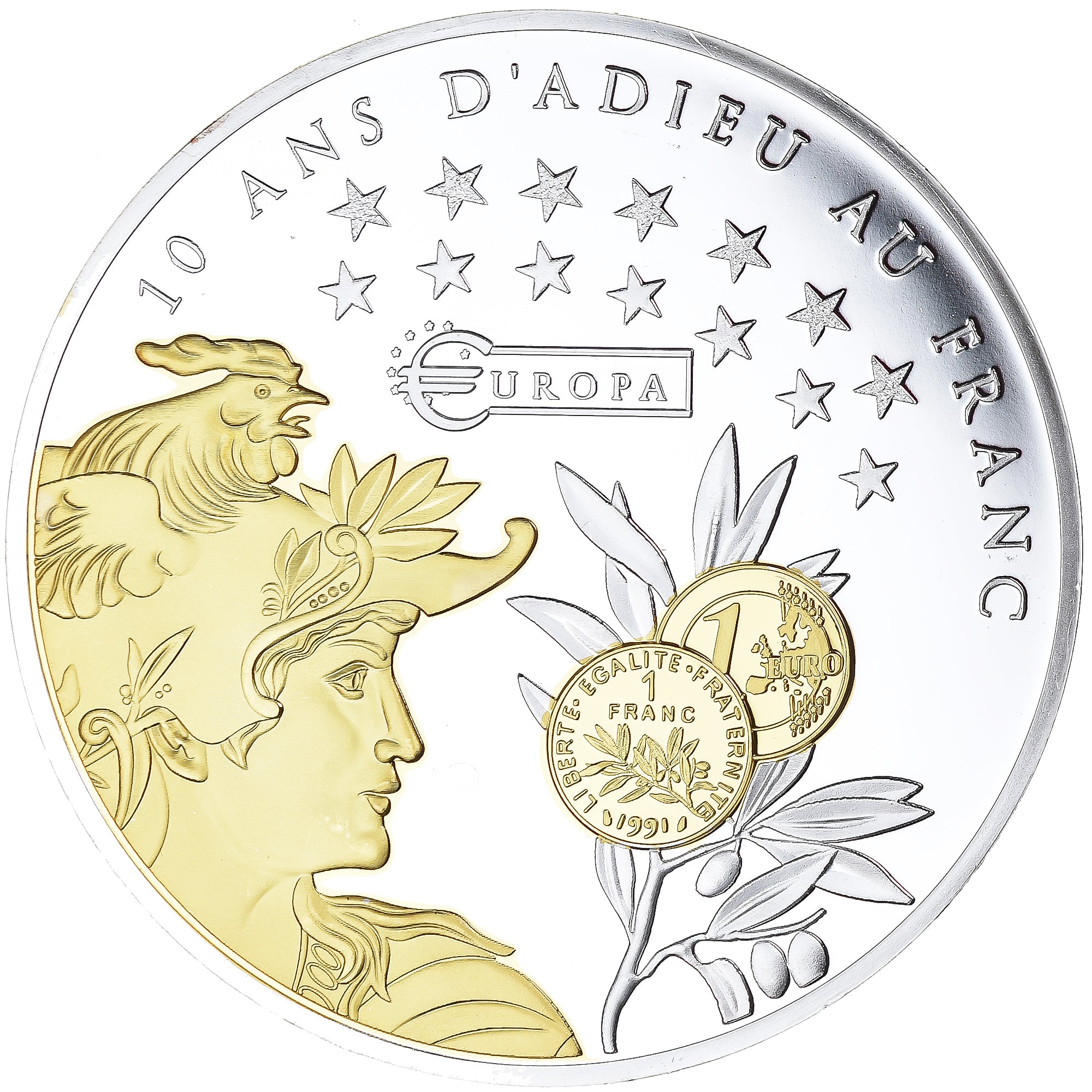 France, Médaille, 10 ans d'adieu au Franc, Liberté, Égalité, Fraternité