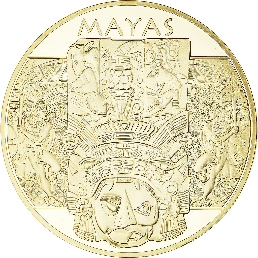 Francia, medaglia, Mayas, The Mayan Calendar, FDC, Rame dorato