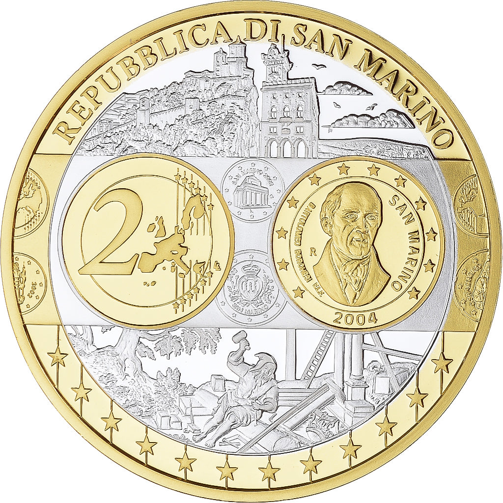 San Marino, medalha, Euro, Europa, Politics, MS(65-70), Prata