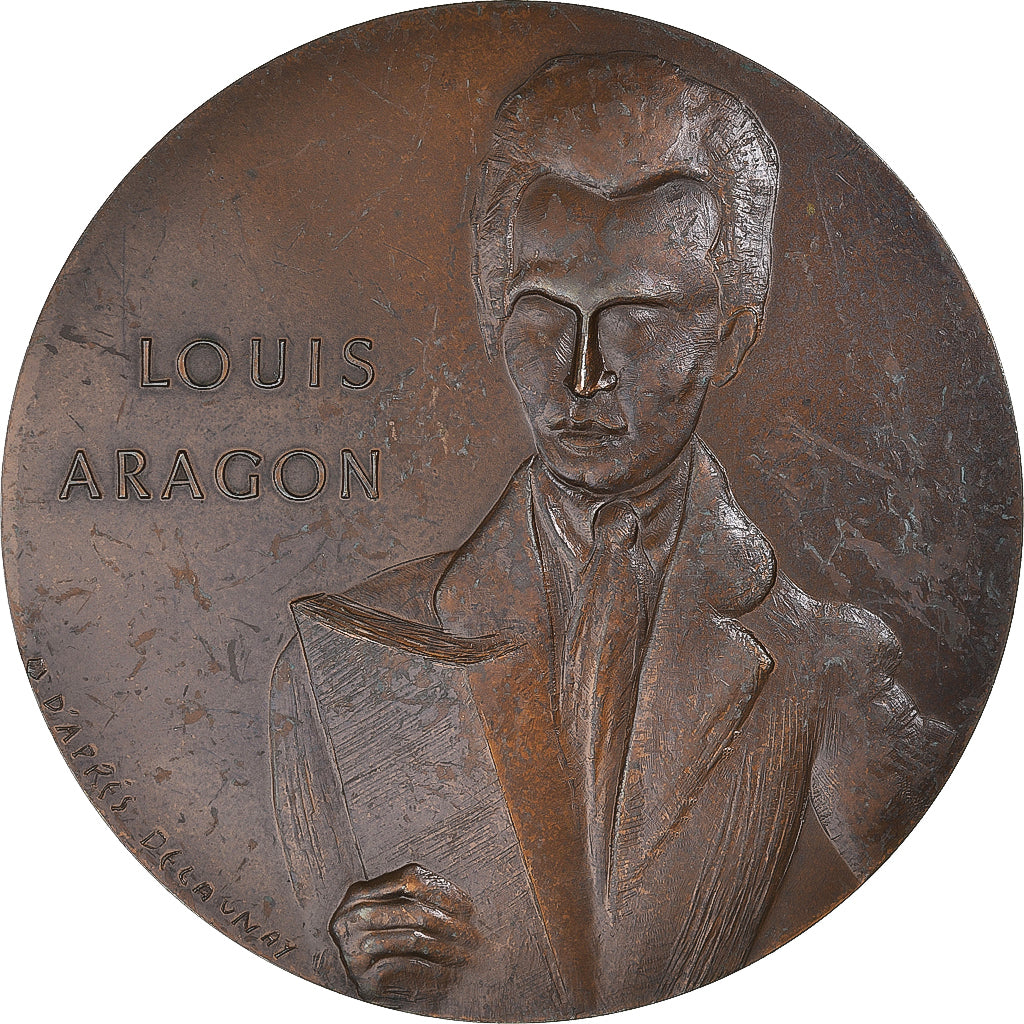 France, Medal, Louis Aragon, Arts & Culture, 1982, Delaunay, EF(40-45), Bronze