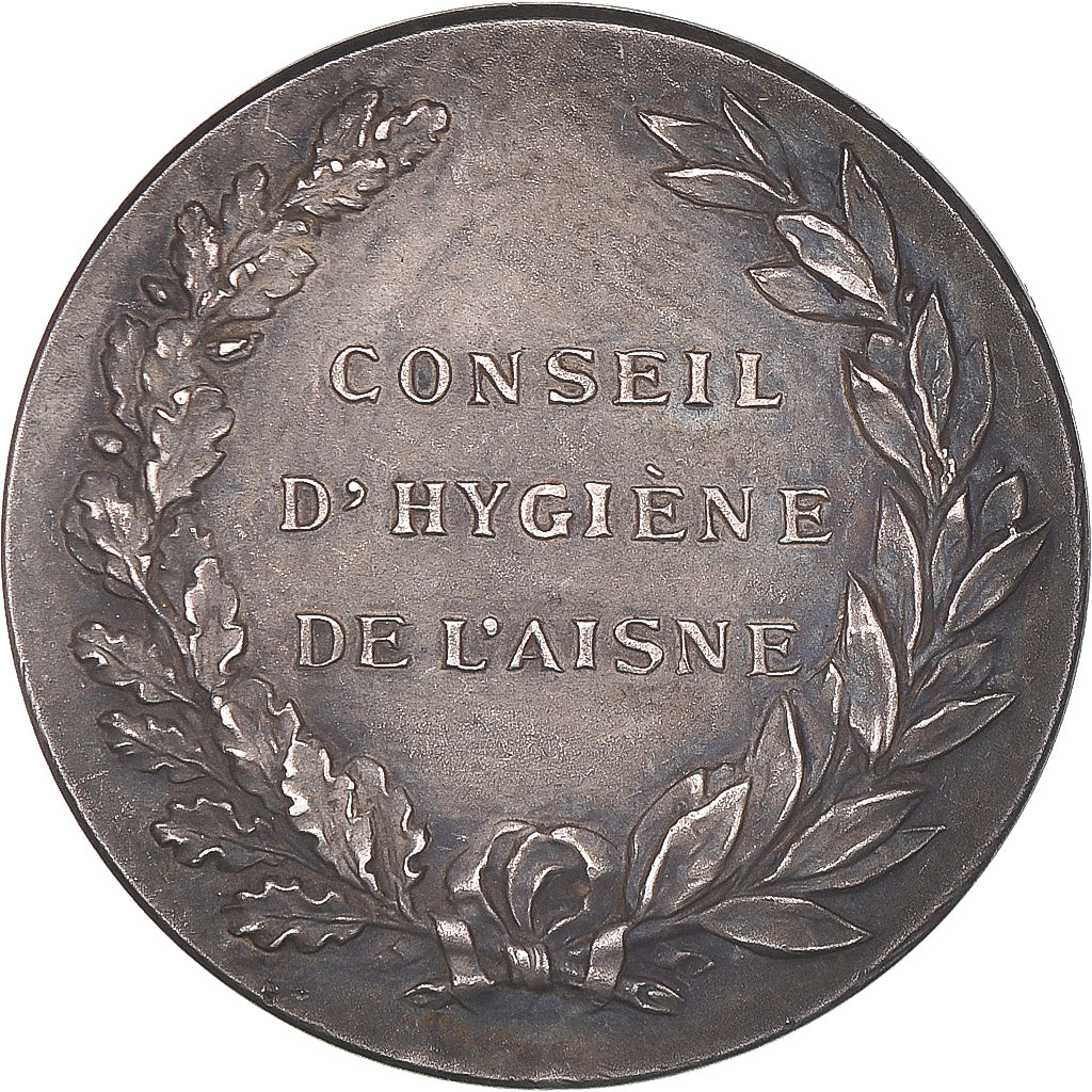 France, Medal, Conseil d'Hygiène de l'Aisne, O.Roty, AU(55-58), Silver