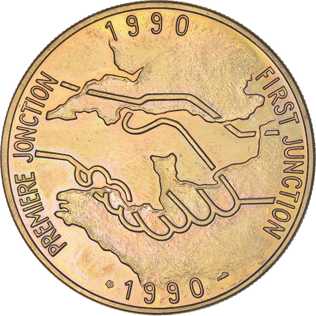 Francia, medaglia, Tunnel sous la Manche - First Junction, 1990, SPL-, Bronzo