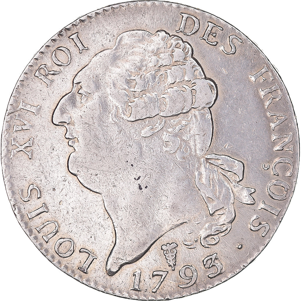 Coin, France, Louis XVI, ECU, 6 Livres, 1793, Bordeaux, AU(50-53), Silver