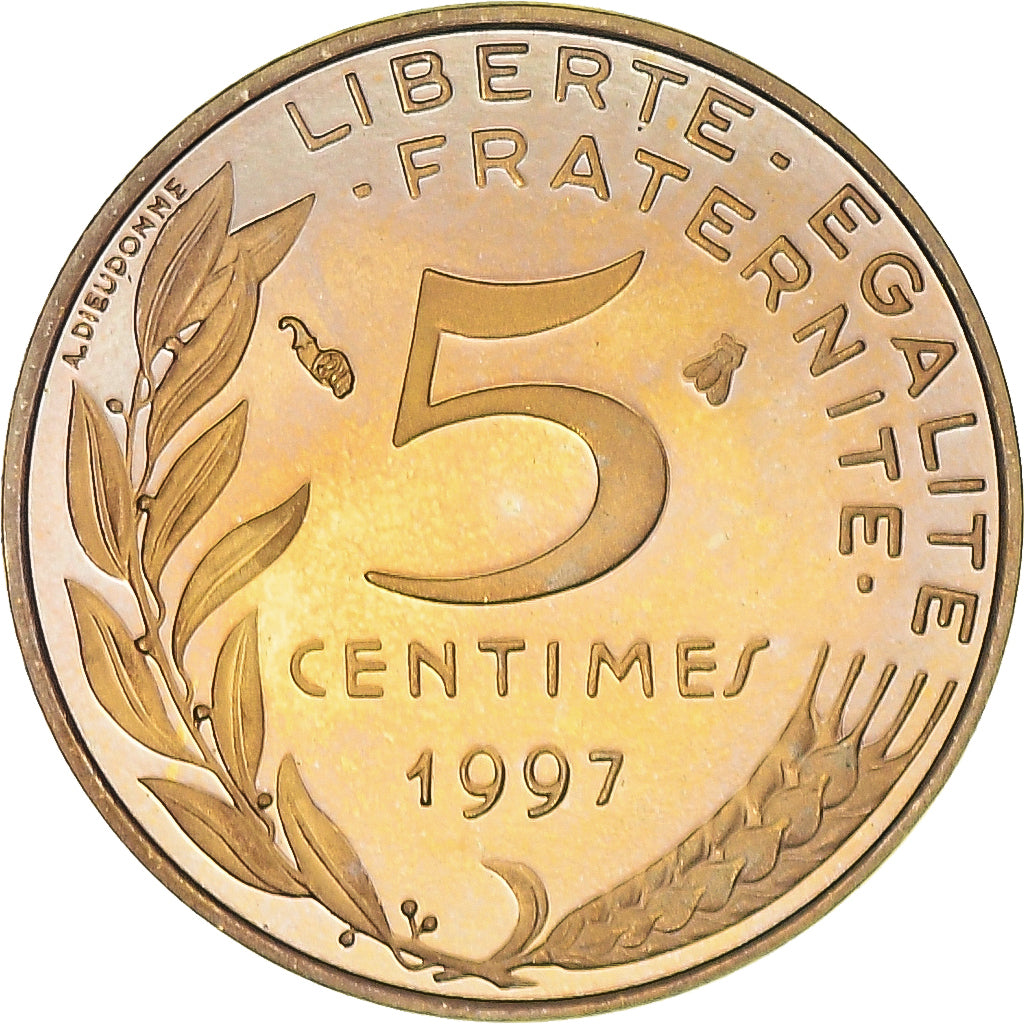 Moneda, Francia, Marianne, 5 Centimes, 1997, Paris, Proof, FDC, Aluminio -