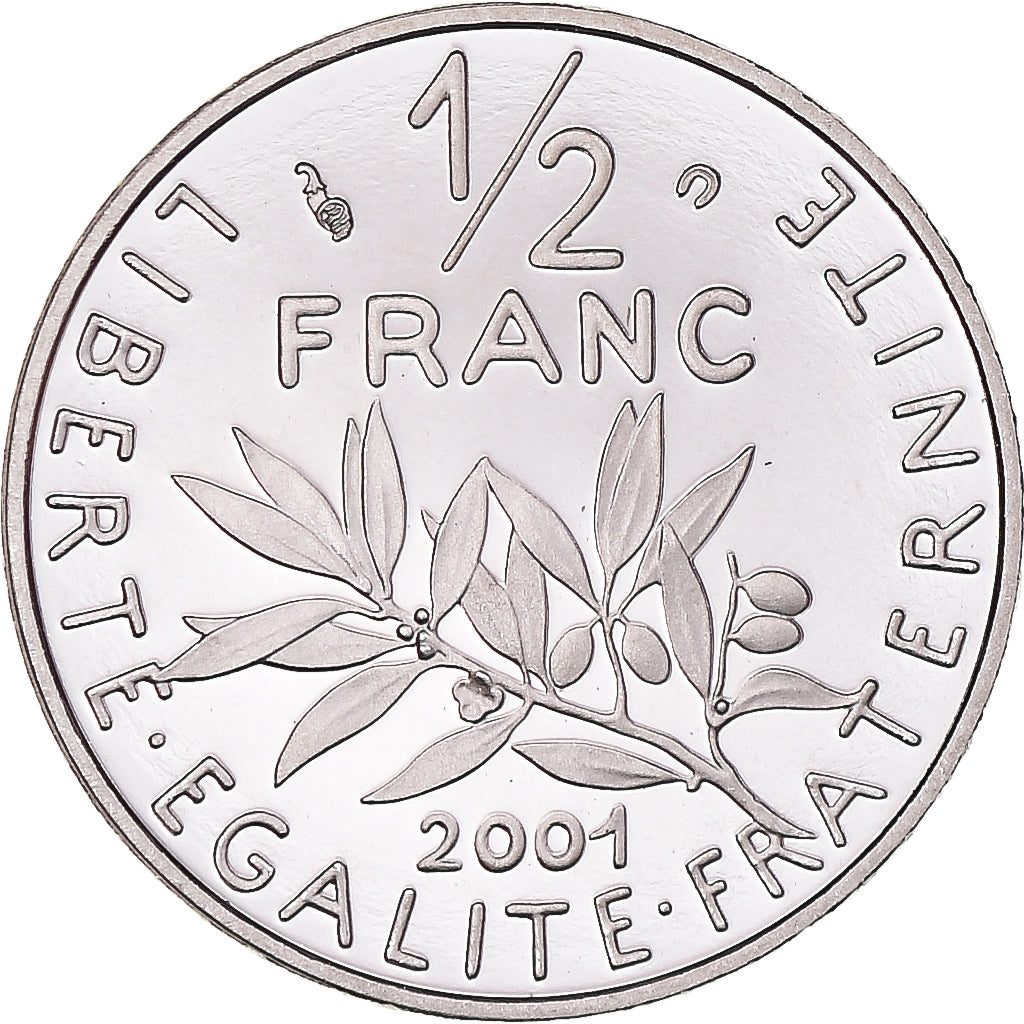 Moeda, França, Semeuse, 1/2 Franc, 2001, Paris, Proof / BE, MS(65-70), Níquel