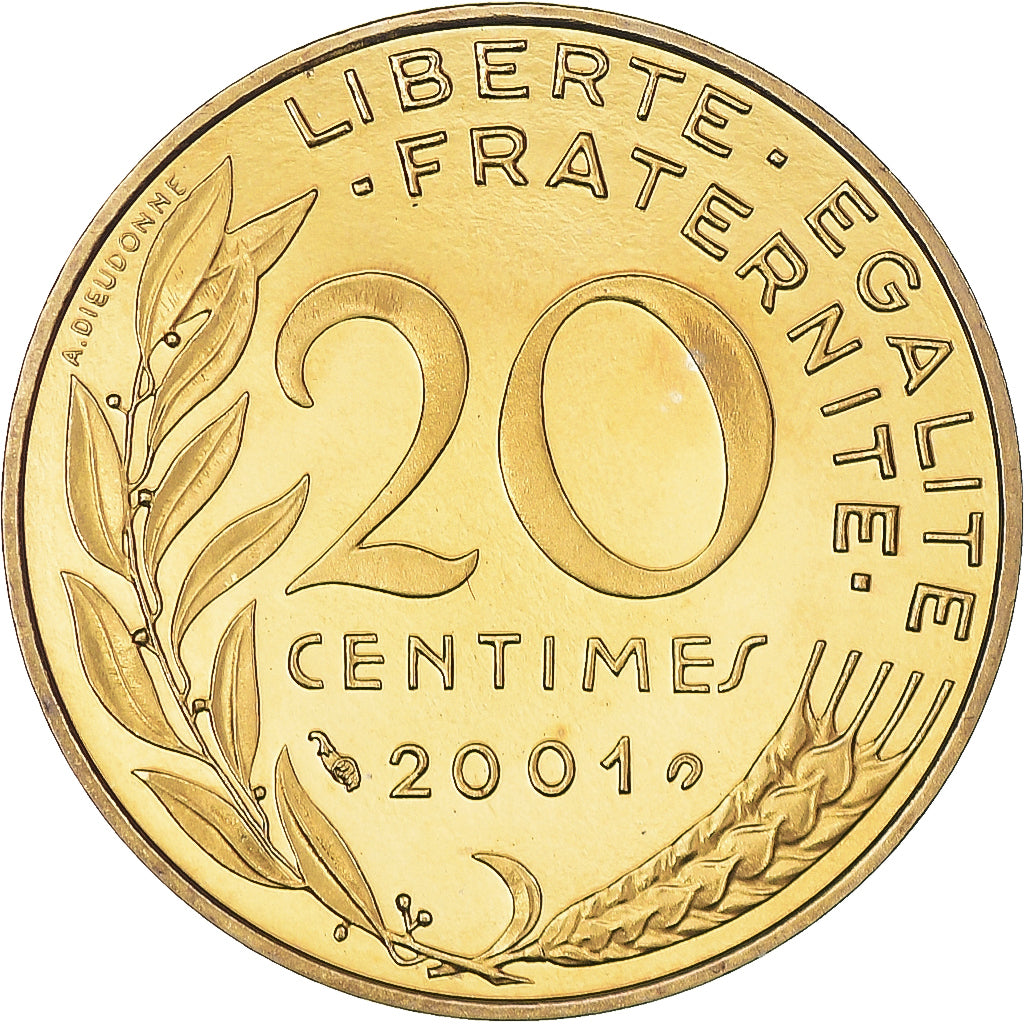 Münze, Frankreich, Marianne, 20 Centimes, 2001, Paris, Proof / BE, STGL