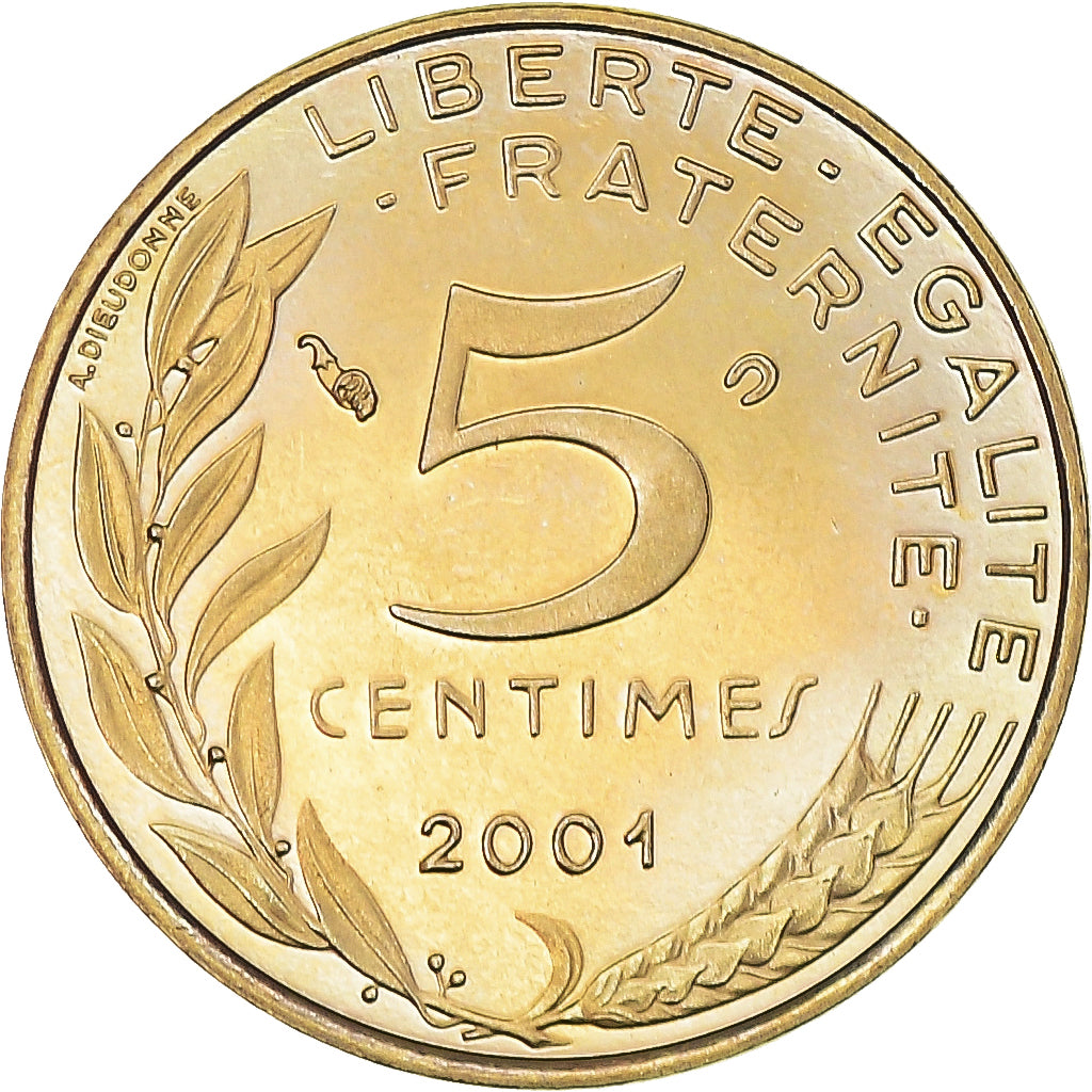 Moneta, Francia, Marianne, 5 Centimes, 2001, Paris, BE, FDC, Alluminio-bronzo