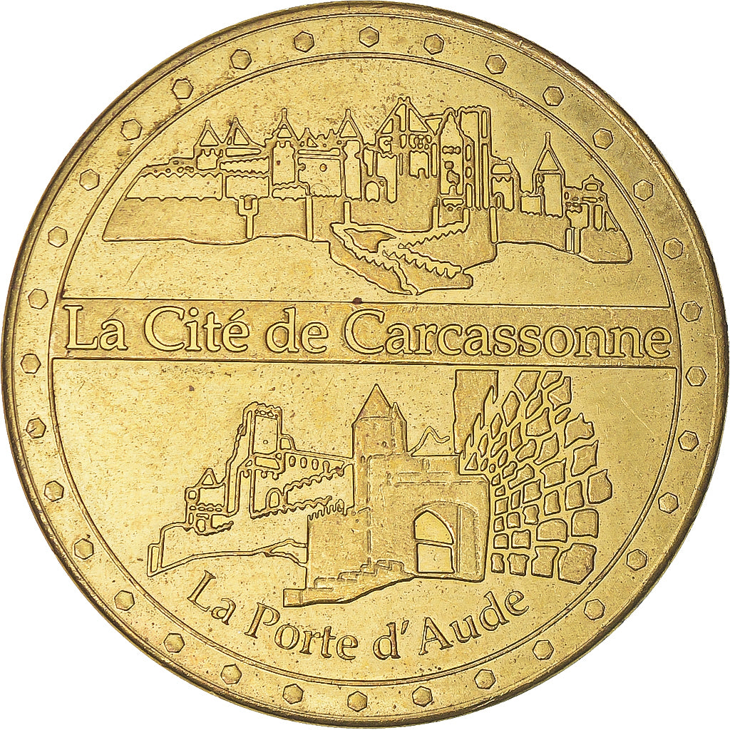 Francia, zeton, Jetón turístico, Cité de Carcassonne, Aude, MBC+, Aluminio y