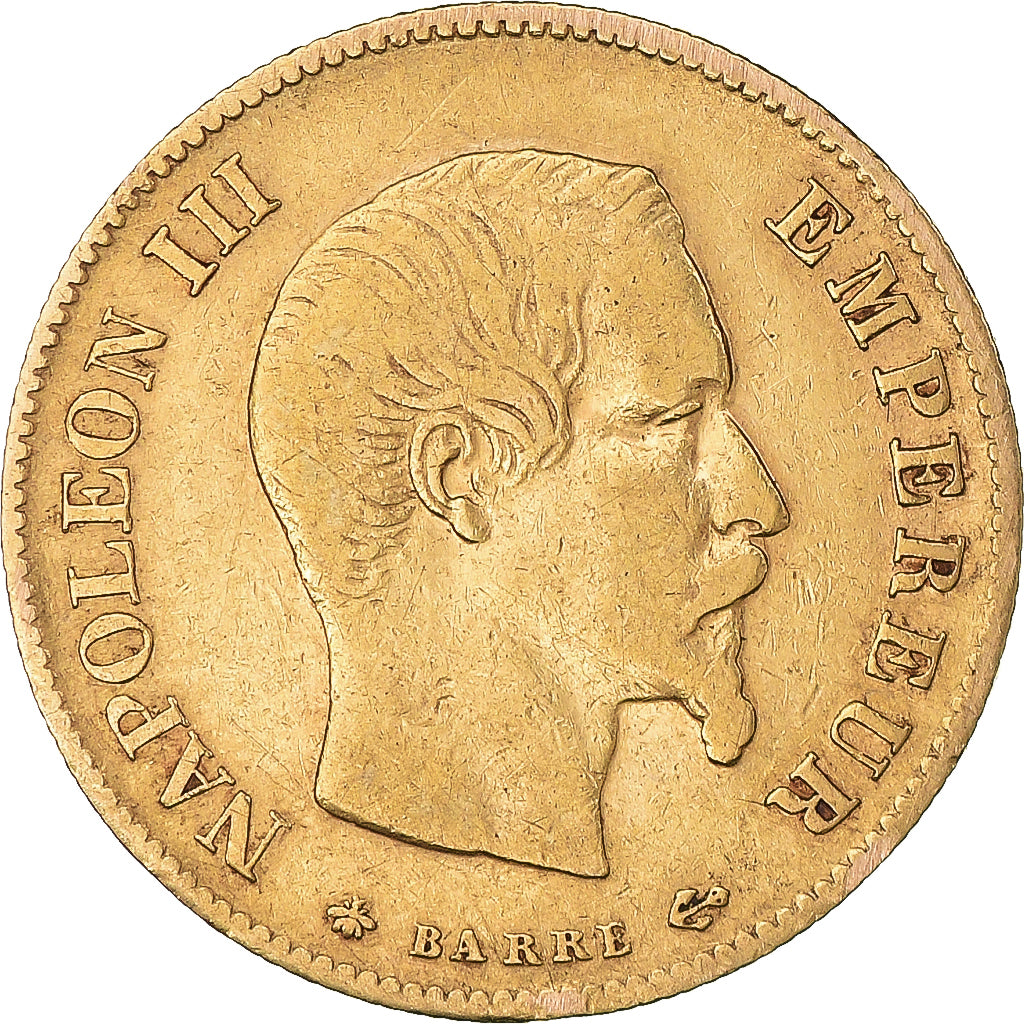 Moneda, Francia, Napoleon III, 10 Francs, 1860, Paris, BC+, Oro, KM:784.3