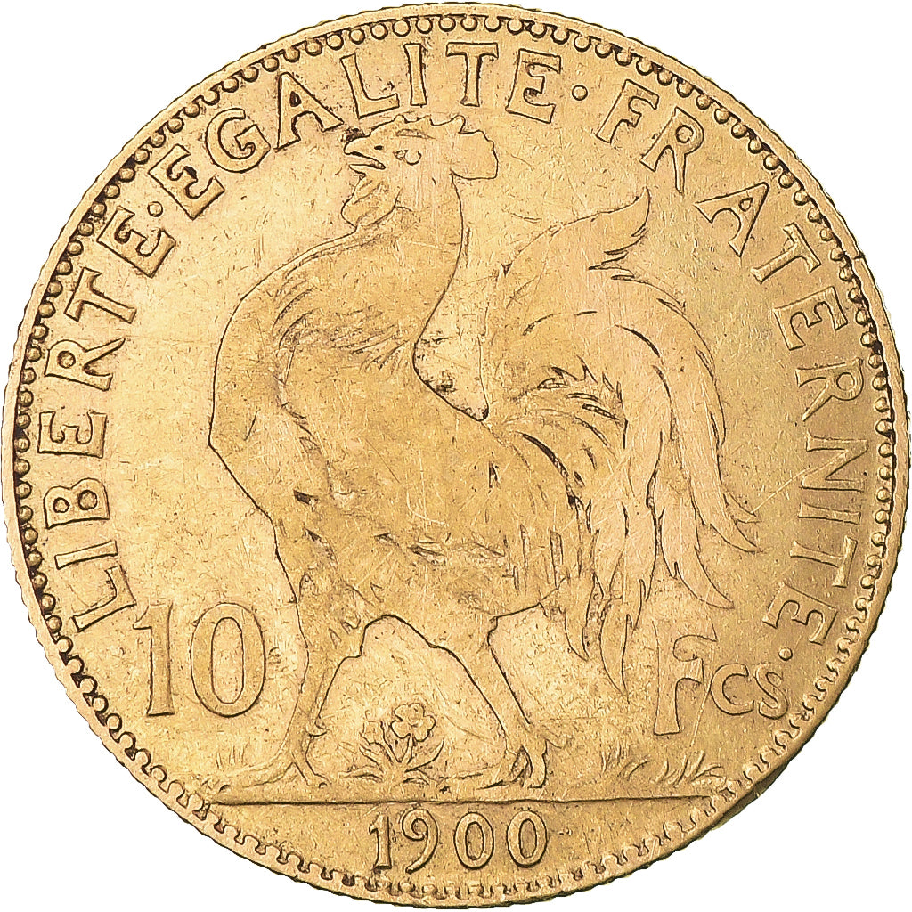 Moneda, Francia, Marianne, 10 Francs, 1900, Paris, BC+, Oro, KM:846